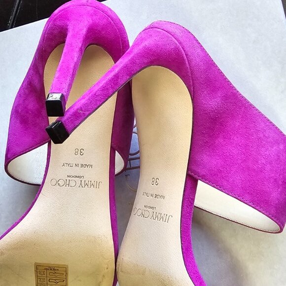 Jimmy Choo Hira Mule Sandals Magenta Suede Square Toe Stiletto Heels - Picture 13 of 16